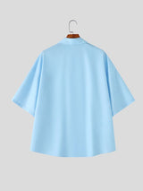 Men's Japanese Harajuku Style Clean Color-Block Vertical Stripe Floral Print Short Sleeve Shirt SKUL72759