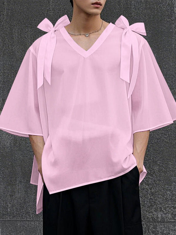 Mens Bowknot Design Sheer Long Sleeve Shirt SKUL09498