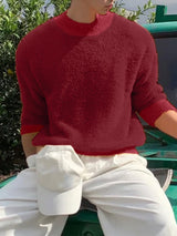 Mens Minimalist Solid Color Textured Pullover Sweater SKUK75065