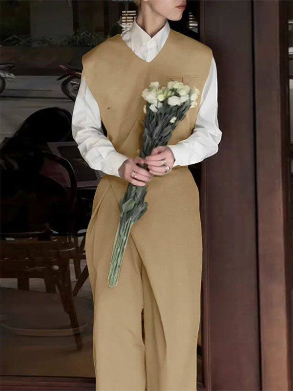 Men's Solid V Neck Vest Two Pieces Outfit SKUL31919