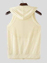 Mens Solid Color Sheer Mesh Hooded Tank SKUL10706