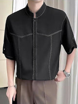 Mens Contrast Stripe Casual Short-Sleeve Shirt SKUL11550