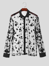 Mens Flowers Embroidered See Through Shirt SKUK52807