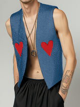 Mens Heart Print Sleeveless Waistcoat SKUK85524