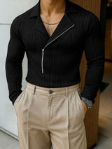 Men's Solid Texture Zipper Long Sleeve Shirt SKUL33885