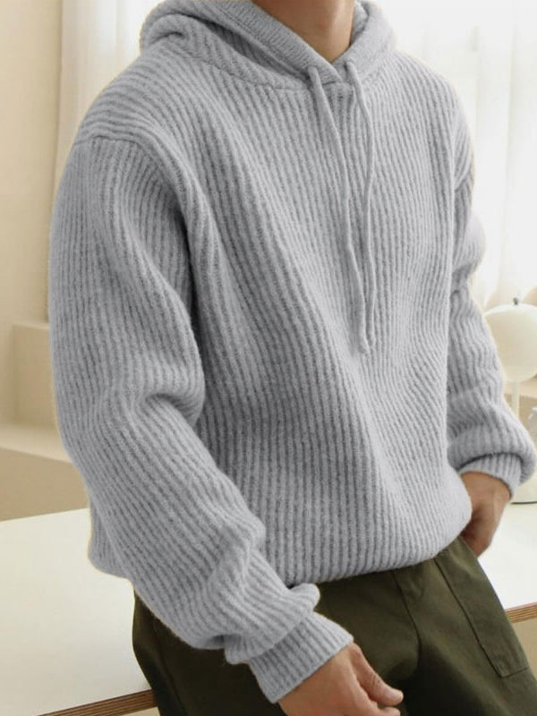 Mens Solid Ribbed Knit Hooded Sweater SKUK74076