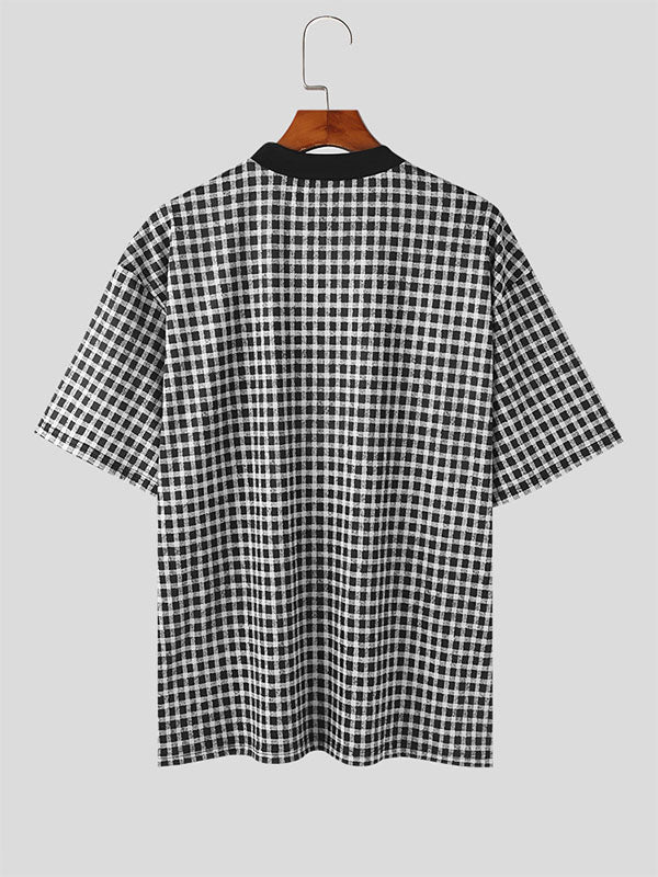 Mens Checked Crew Neck Short Sleeve T-Shirt SKUK67508