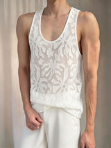 Men's Avant-Garde Semi-Sheer Burnout Botanical Pattern Tank SKUL76465