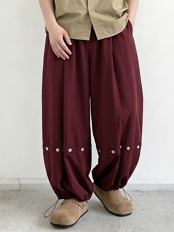 Men's Vintage Harajuku Deconstructed Button Detail Pleated Balloon Wide Leg Pant SKUL70243