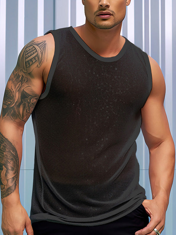 Mens See Through Solid Sleeveless Vest SKUK49658