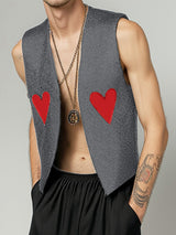 Mens Heart Print Sleeveless Waistcoat SKUK85524