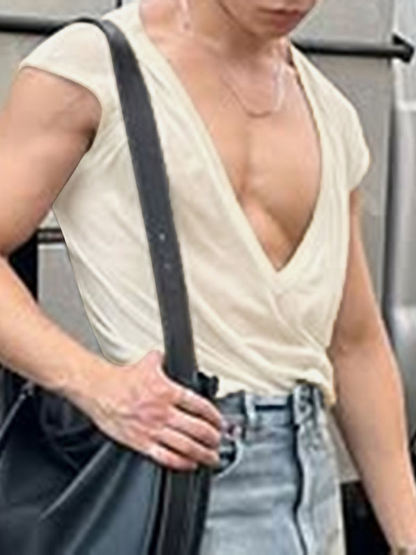 Mens Sheer Loose Deep V-Neck Sleeveless Tank SKUL02176