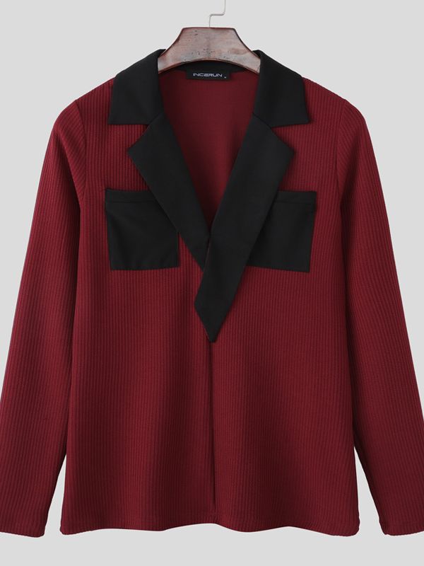 Men's Knit Textured Color Block Sweater SKUL45415