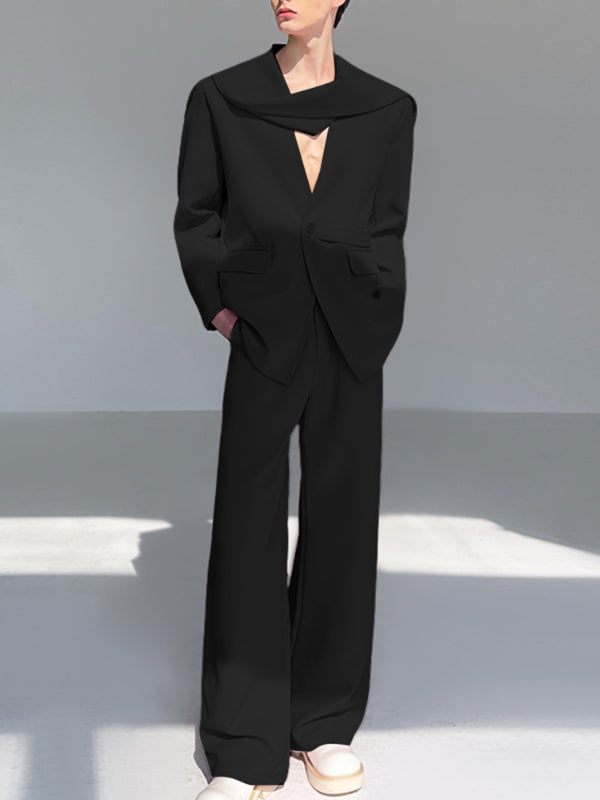 Men's Solid Color Twist Casual Two Pieces Outfit SKUL27314