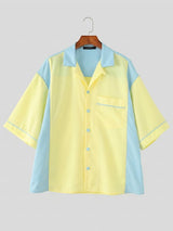Men's Retro Color-Block Patchwork Cuban Collar Shirt SKUL63835