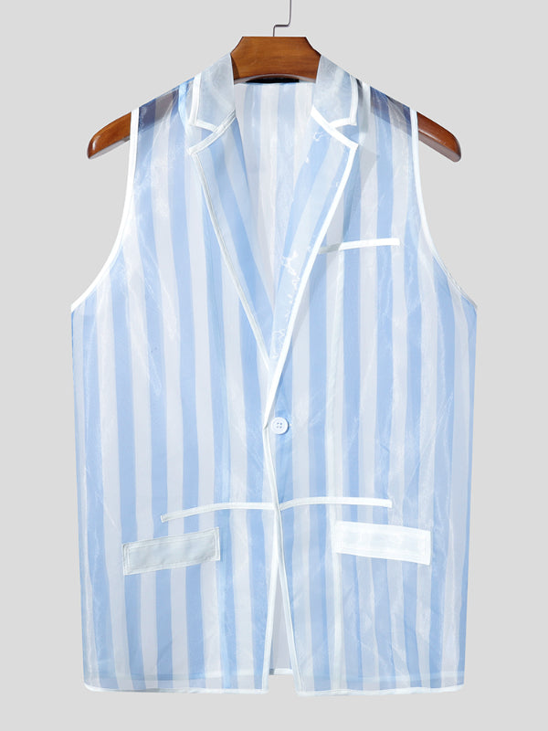 Men's Sheer Mesh Striped Waistcoat SKUL18799