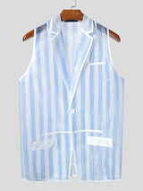 Men's Sheer Mesh Striped Waistcoat SKUL18799