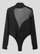 Mens Mesh Patchwork See Through Half-Collar Bodysuit SKUK37393