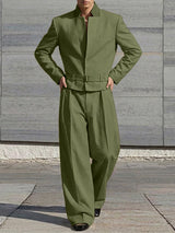 Men's Solid Color Stand Collar Two Pieces Outfit SKUL50816