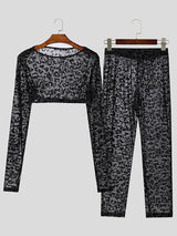 Mens Sparkling Leopard Print Cropped Two Pieces Outfit SKUK91512