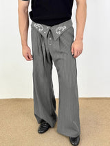 Men's Striped Embroidered Wide Leg High Waist Pant SKUL31995