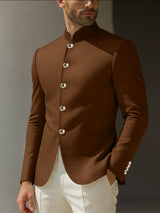 Men's Metal Button Stand Collar Long Sleeve Blazer SKUL39698