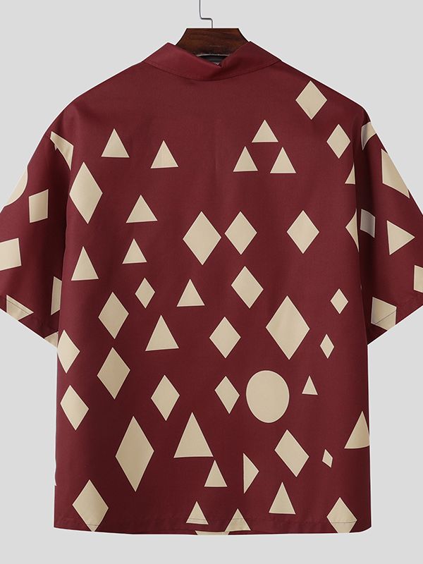 Men's Diamond Print Contrast Color Short Sleeve Shirt SKUL40099