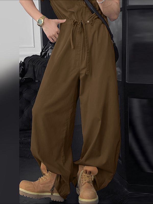 Men's Solid Casual Drawstring Jumpsuit SKUL31925