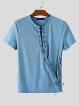 Mens Crisscross Lace-Up Knit Short Sleeve T-Shirt SKUL16797