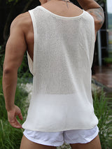 Mens Solid U-neck Knit Hollow Tank SKUK02703