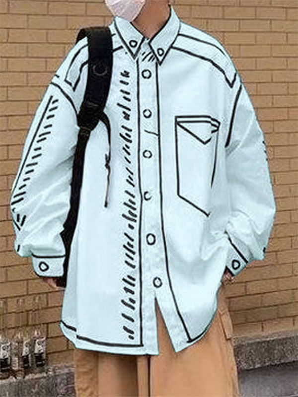 Mens Graffiti Style Outline Casual Long-Sleeve Shirt SKUL08524