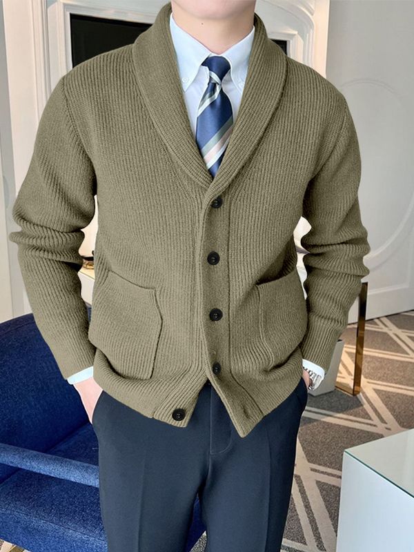 Men's Solid Knit Long Sleeve Sweater Cardigan SKUL35098