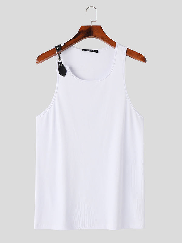 Mens Simple Metal Button Round Neck Tank SKUK64342