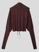 Men's Solid Color Textured Drawstring Long Sleeve Shirt SKUL42338