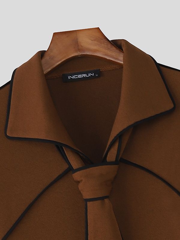 Men's Color Block Textured Knit Long Sleeve Shirt SKUL43805