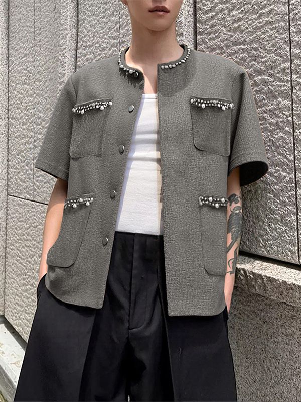 Men's Pearl Decor Short Sleeve Jacket SKUL29621