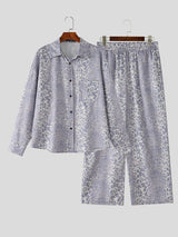 Men's Retro Resort Leopard Print Satin Two Pieces Outfit SKUL80355