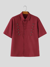 Men's Avant-Garde Hussar-Inspired Military Cording Short Sleeve Button-Down Shirt SKUL62066