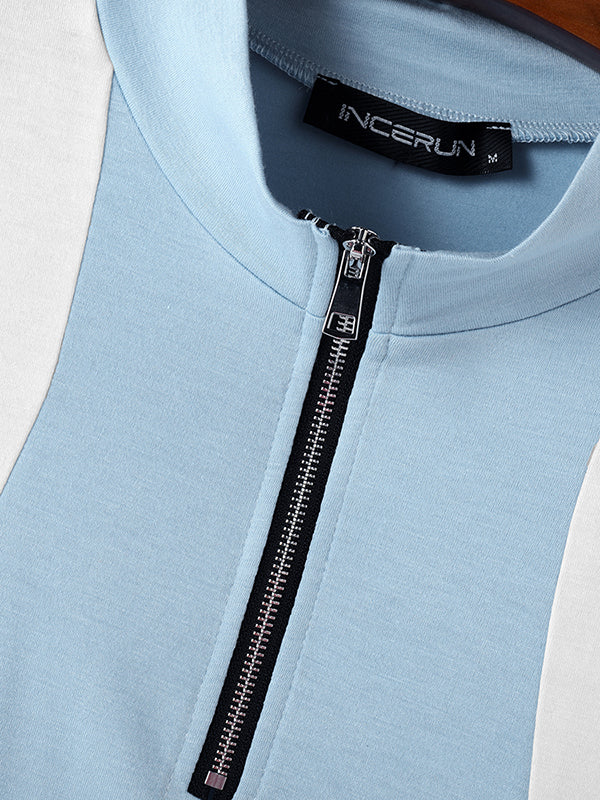 Mens Casual Color-Block Half-Zip Tank SKUK99932
