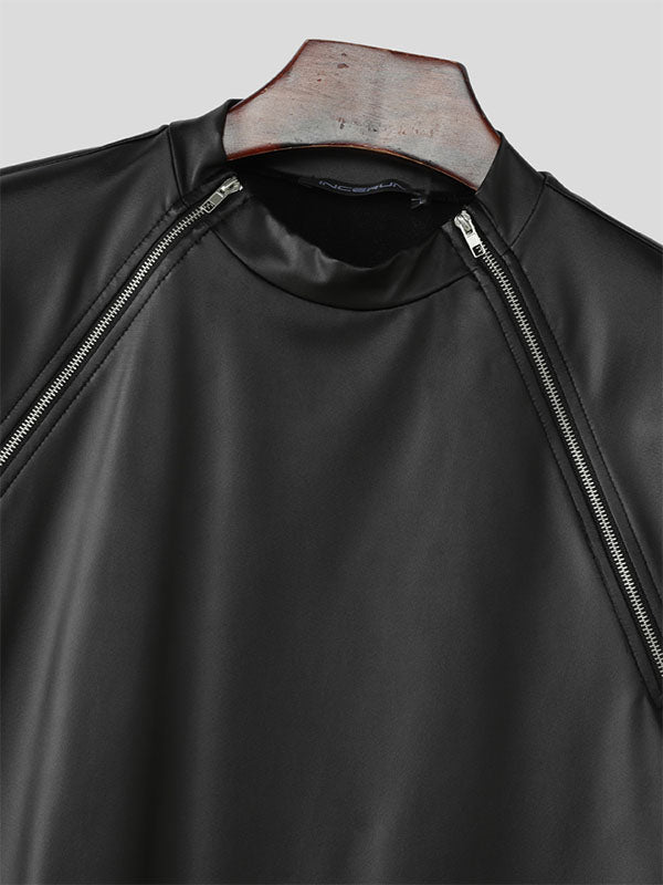 Mens Glitter Zipper Short Sleeve T-Shirt SKUL17041