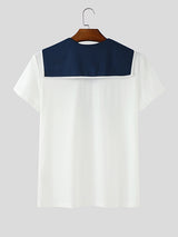 Mens Sailor Collar Short-Sleeve T-Shirt SKUL16989