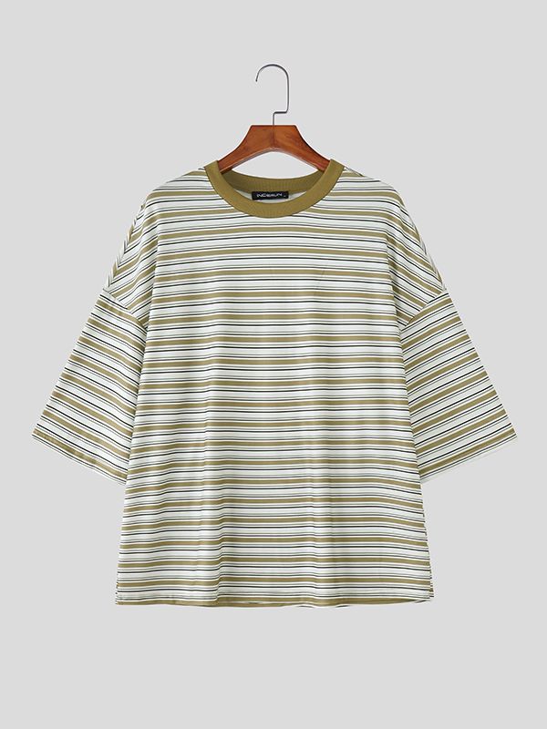 Men's Striped Contrast Color Short Sleeve T-shirt SKUL46065