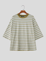 Men's Striped Contrast Color Short Sleeve T-shirt SKUL46065