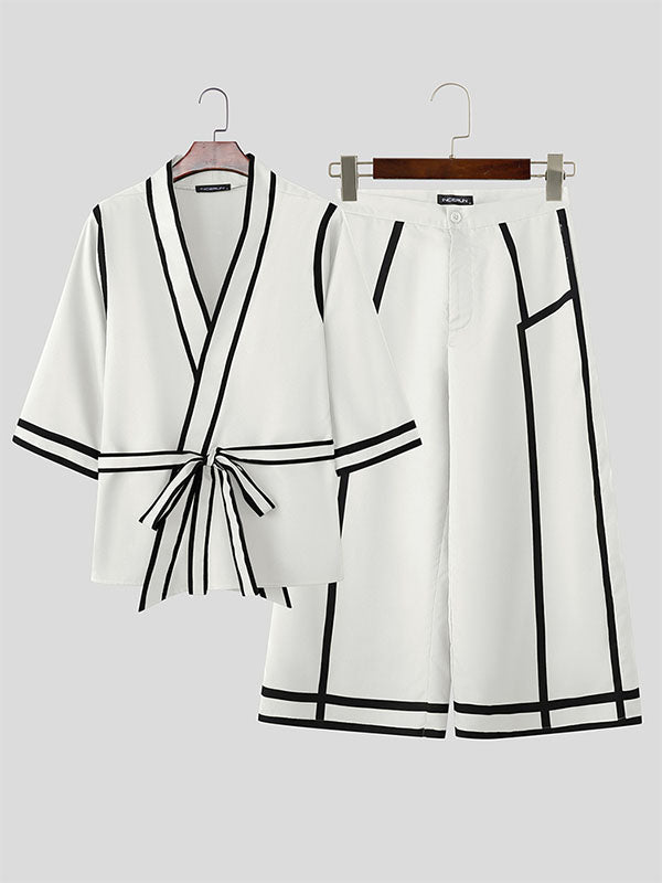 Mens Bold Stripe Contrast Color Two Pieces Outfit SKUL23933