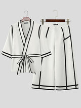 Mens Bold Stripe Contrast Color Two Pieces Outfit SKUL23933