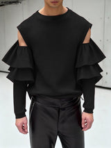 Men's Cutout Design Ruffle Long Sleeve T-shirt SKUL46571