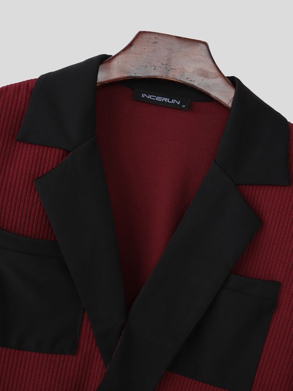 Men's Knit Textured Color Block Sweater SKUL45415