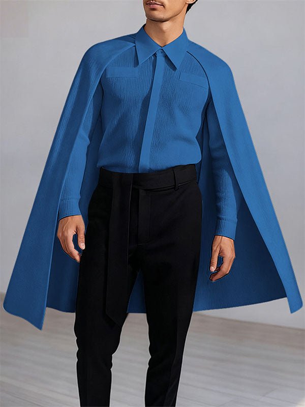 Men's Cape Patchwork Textured Long Sleeve Shirt SKUL28506
