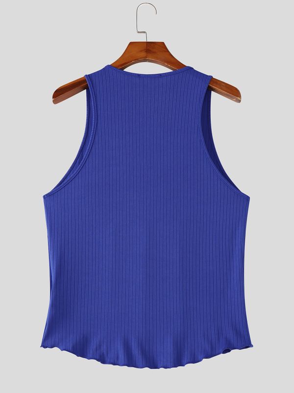 Men's Solid Color Knit Curved Hem Tank SKUL59478