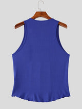 Men's Solid Color Knit Curved Hem Tank SKUL59478